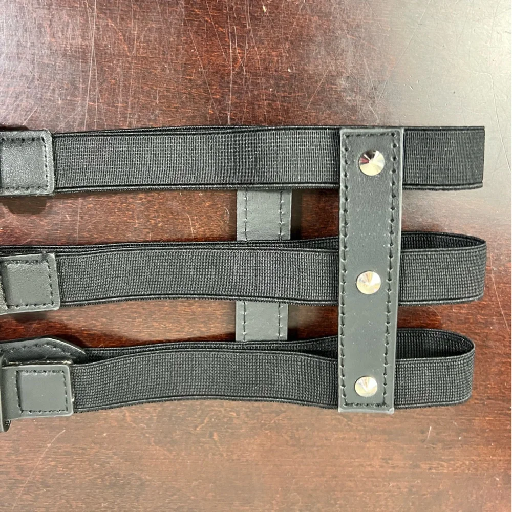 Black Faux Leather 6 Buckle Elastic Corset Waist Belt L XL Goth Punk